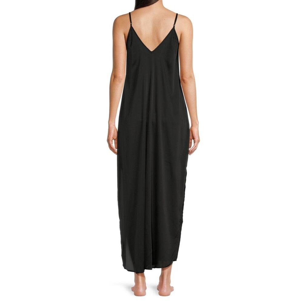 Van Winkle & Co. Solid Satin Sleeveless V-Neck Maxi Chemise Black 2X - Picture 2 of 3